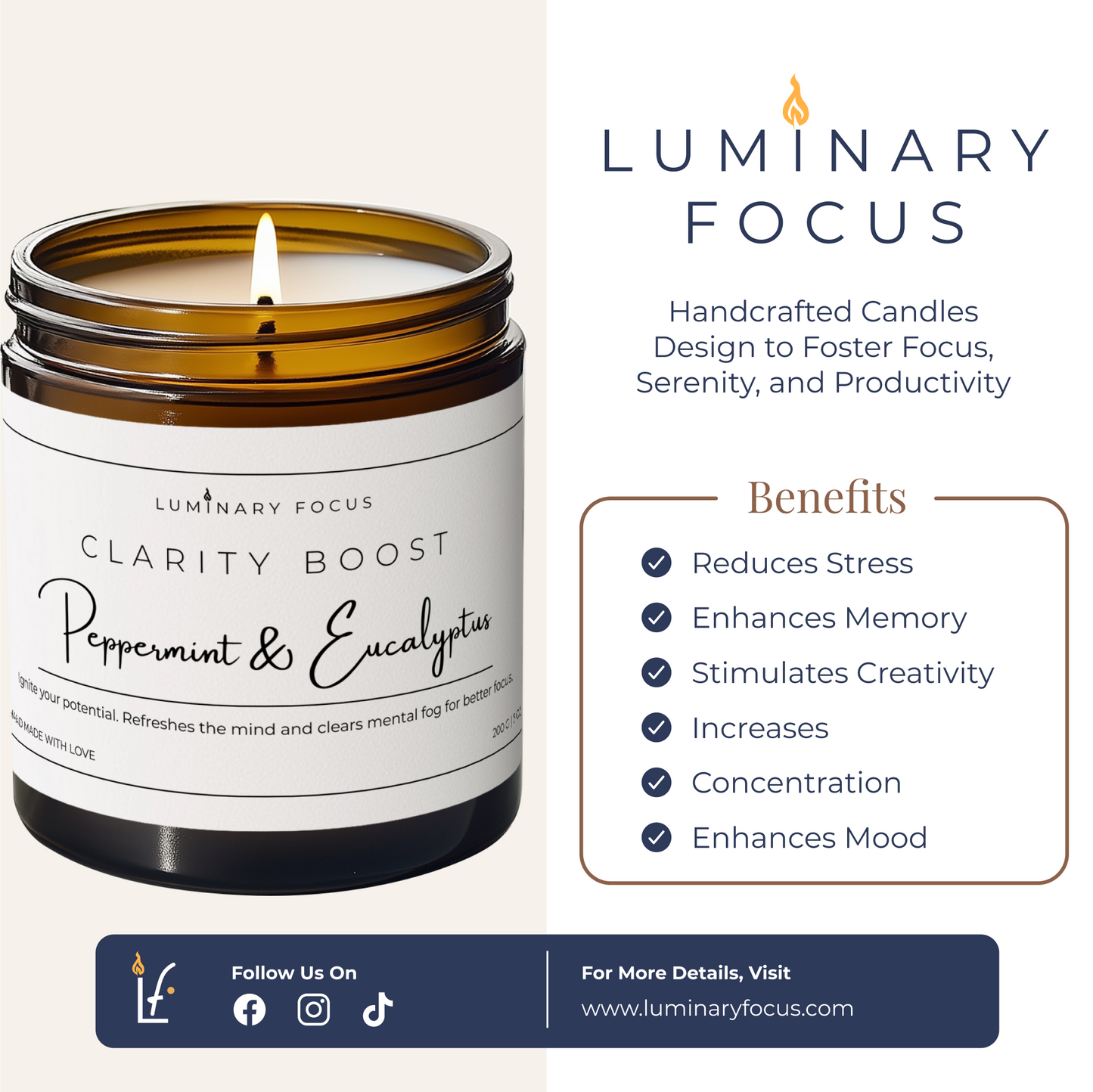 Clarity Boost Mint Serenity Candle – 8oz Clear Colored Candle Eucalyptus & Peppermint