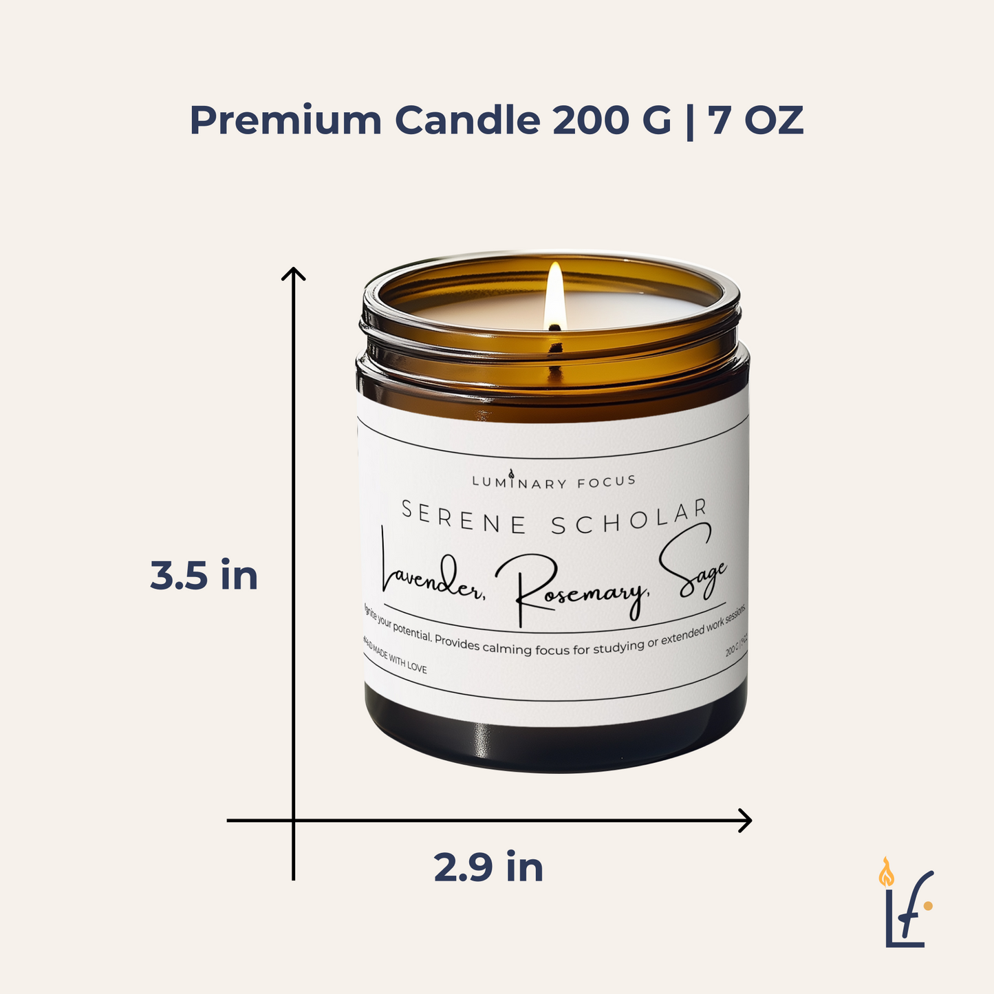 Serene Scholar Lavender & Rosemary Candle – 8oz Clear Jar Colored Candle