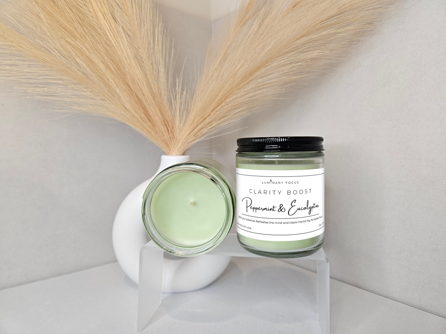 Clarity Boost Candle – 8oz Amber Jar, Eucalyptus & Peppermint Scent
