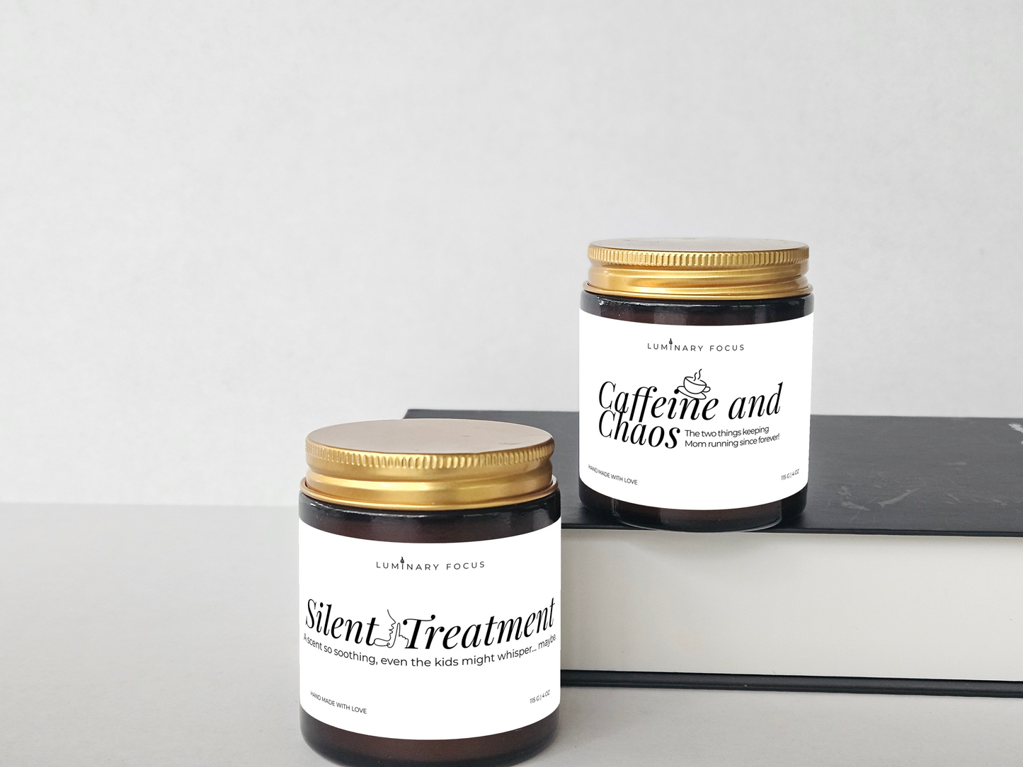 Caffeine and Chaos – 4oz Amber Glass Candle for Mom
