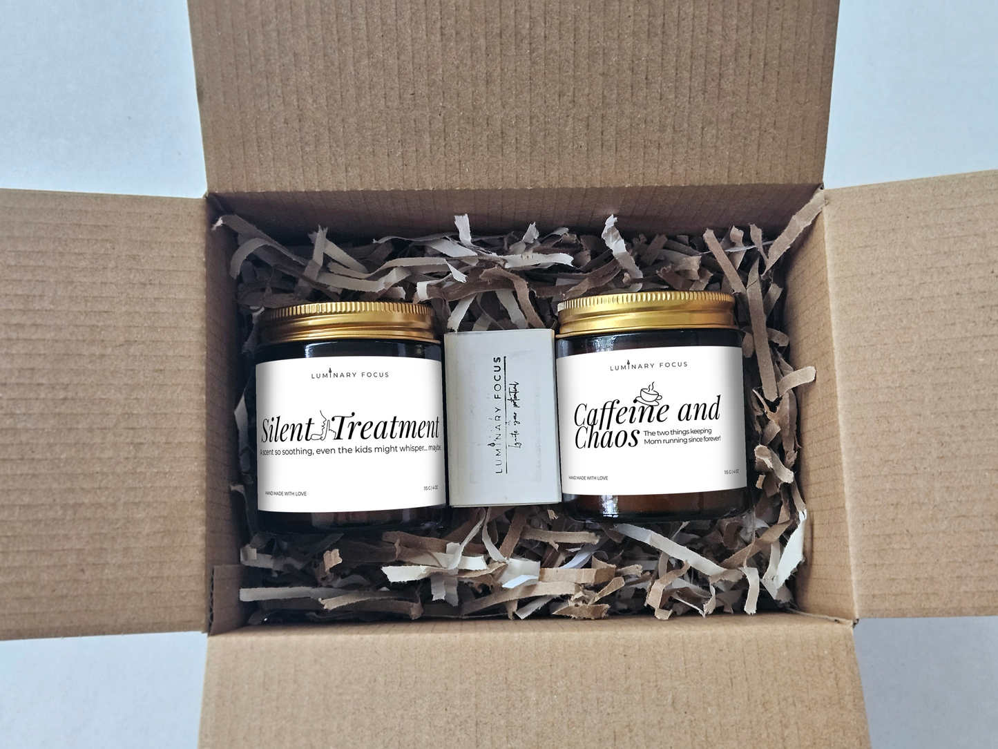 Caffeine and Chaos – 4oz Amber Glass Candle for Mom