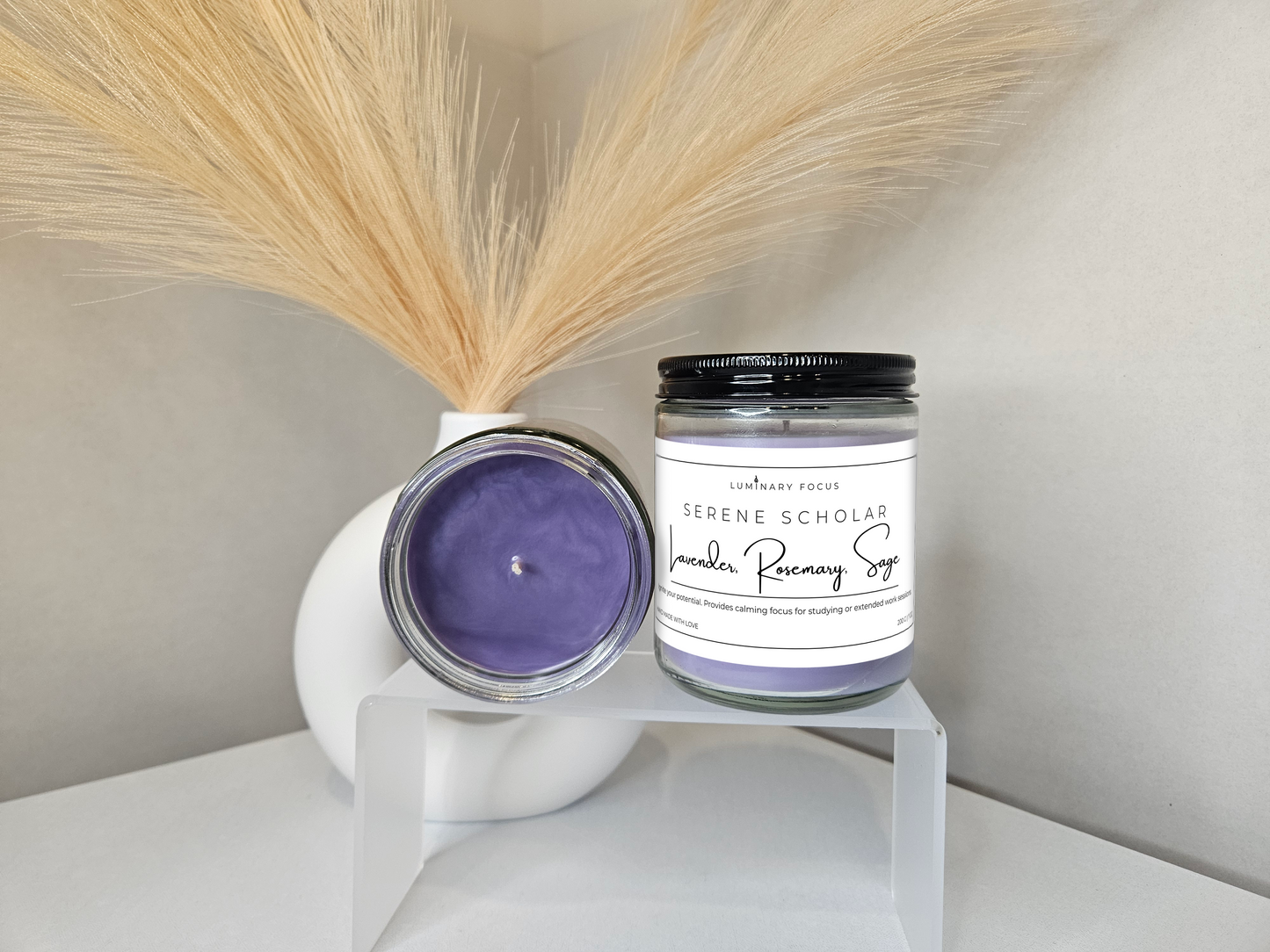Serene Scholar Lavender & Rosemary Candle – 8oz Clear Jar Colored Candle