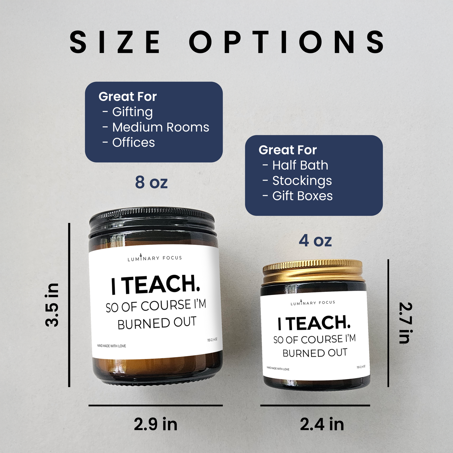 I Teach. Of Course I’m Burned Out – 8oz/4oz Amber Glass Candle for Teachers