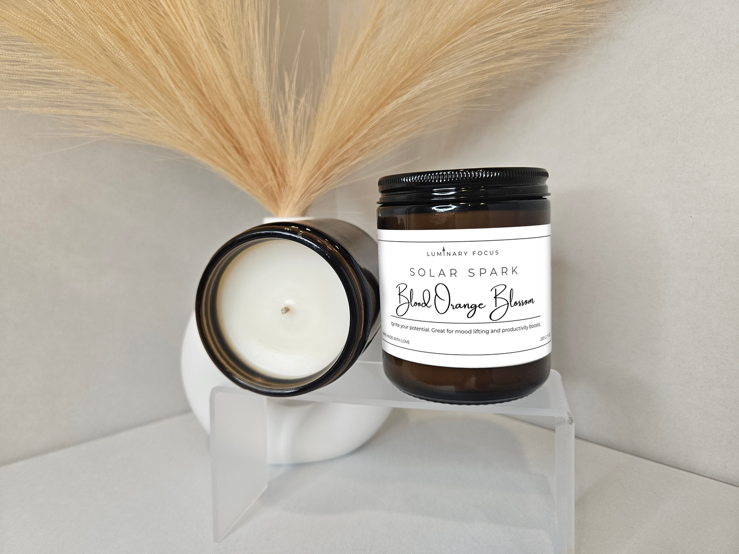 Solar Spark Blood Orange Blossom Candle – 8oz Amber Jar