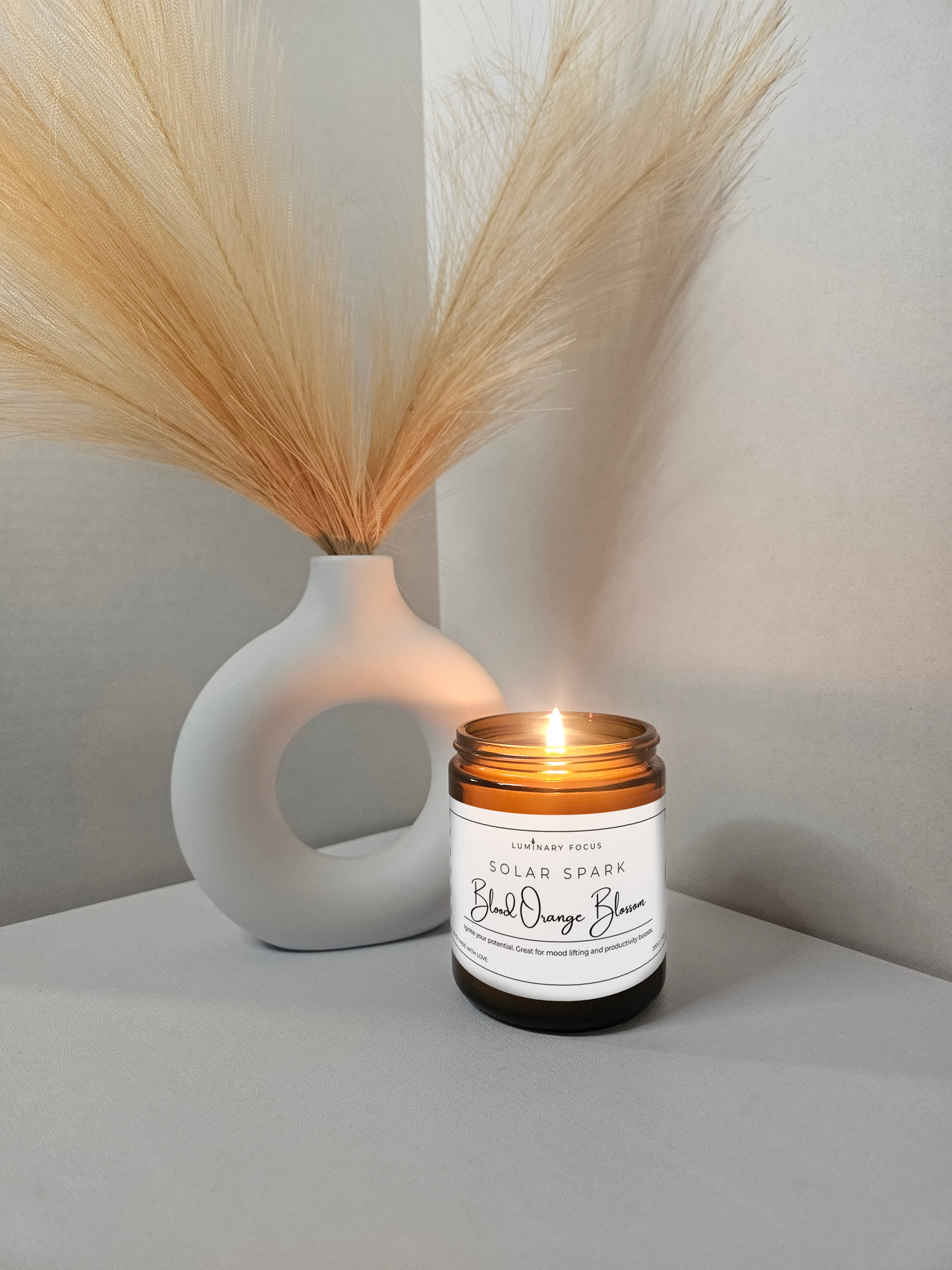 Solar Spark Blood Orange Blossom Candle – 8oz Amber Jar