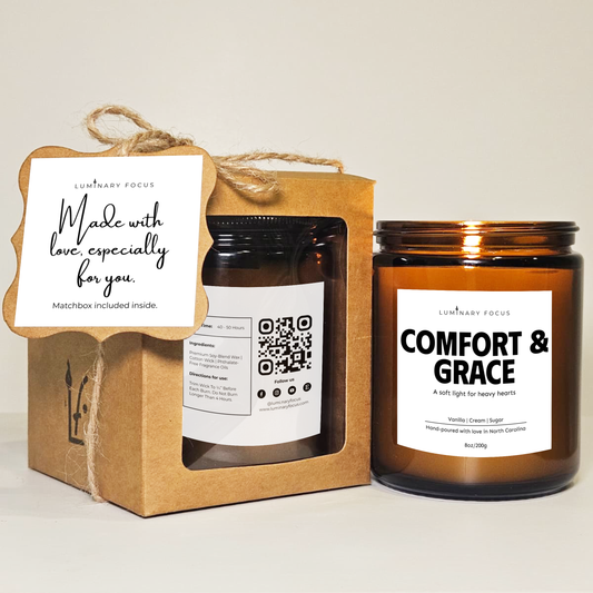 Comfort & Grace Candle - 8oz/4oz Soy Jar Gift for Grieving Person Unwind at Nook in Evening to Ease Heavy Heart | Classic Vanilla