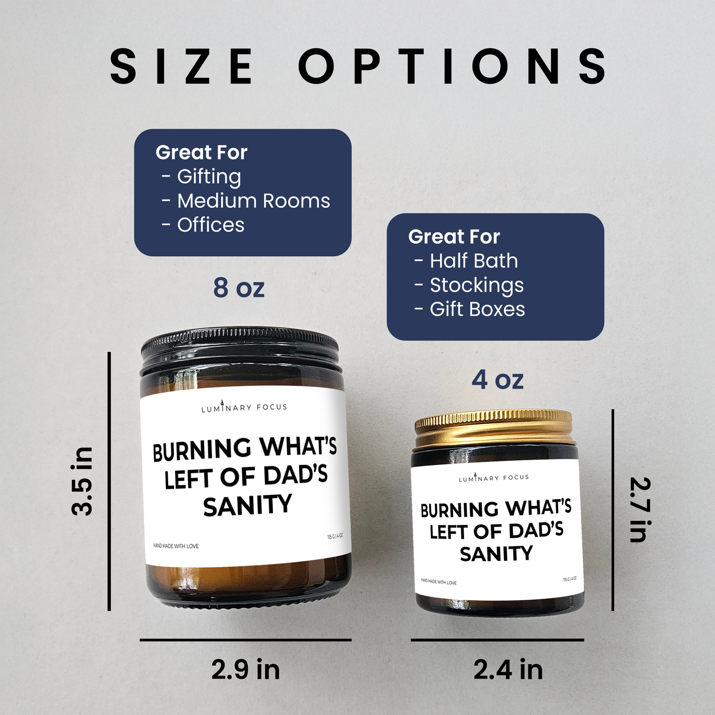 Dad Sanity – 8oz/4oz Amber Glass Candle for Dad