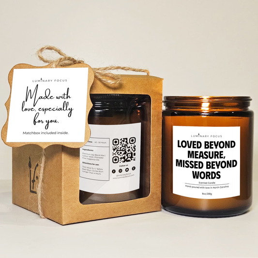 Beyond Measure Candle - 8oz/4oz Soy Jar Gift for Grieving Friends' Quiet Reflection at Mantelpiece on Anniversary to Preserve Memory