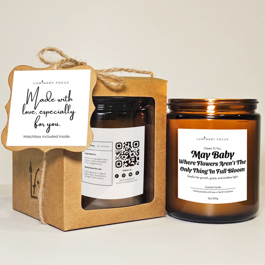 Growth & Grace Candle - 8oz or 4oz Soy Jar Birthday Gift for Moms,Gardeners, Friends/coworkers to Celebrate their day, May Birthday Gift