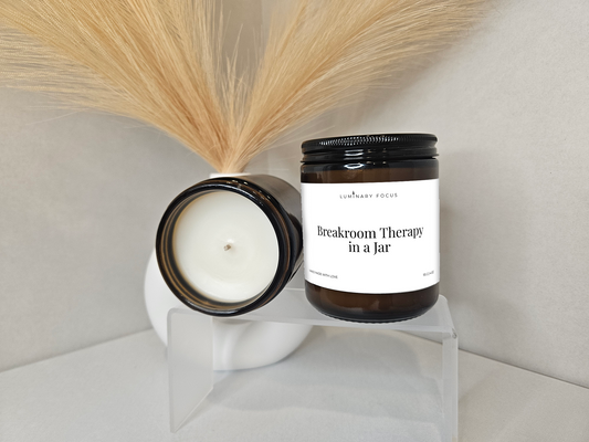 Breakroom Therapy in a Jar – 8oz/4oz Amber Glass Candle for Nurses